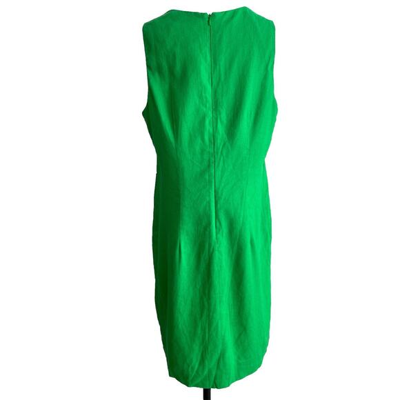 Linen Cocktail Formal Dress Midi Green Gold Embroidered Size 14 Zipper Back Rare - Picture 2 of 14